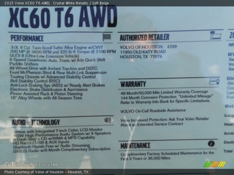 Crystal White Metallic / Soft Beige 2015 Volvo XC60 T6 AWD