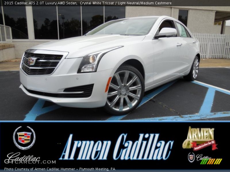 Crystal White Tricoat / Light Neutral/Medium Cashmere 2015 Cadillac ATS 2.0T Luxury AWD Sedan