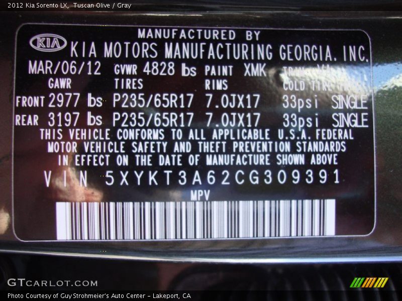 Tuscan Olive / Gray 2012 Kia Sorento LX