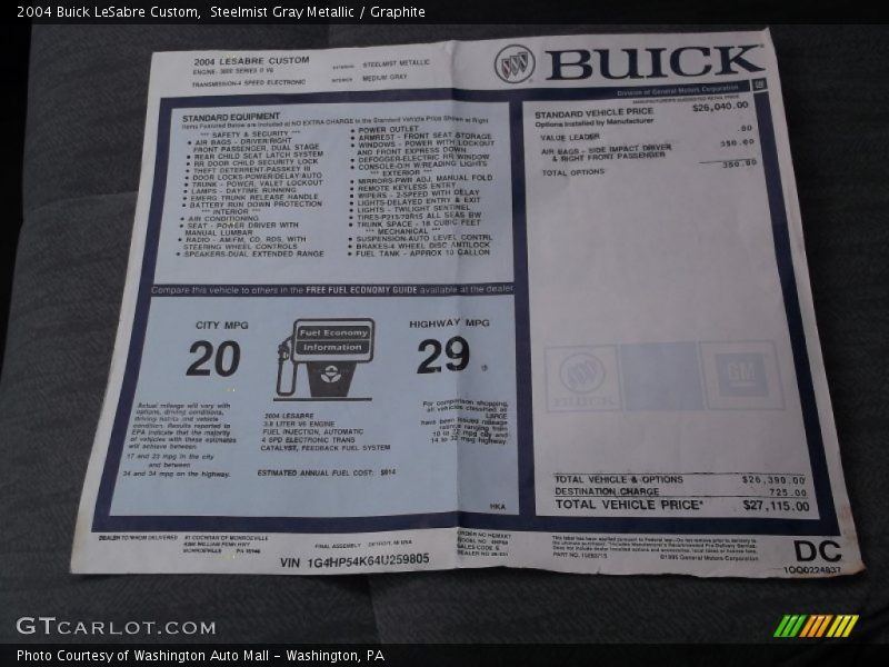  2004 LeSabre Custom Window Sticker