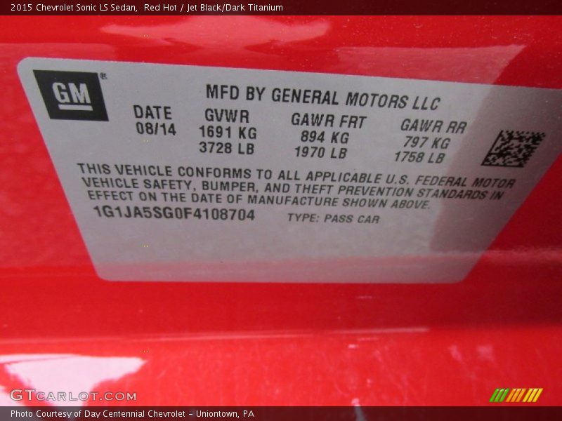 Red Hot / Jet Black/Dark Titanium 2015 Chevrolet Sonic LS Sedan