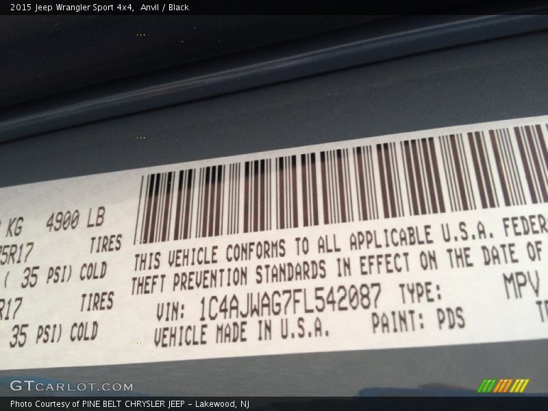 Anvil / Black 2015 Jeep Wrangler Sport 4x4