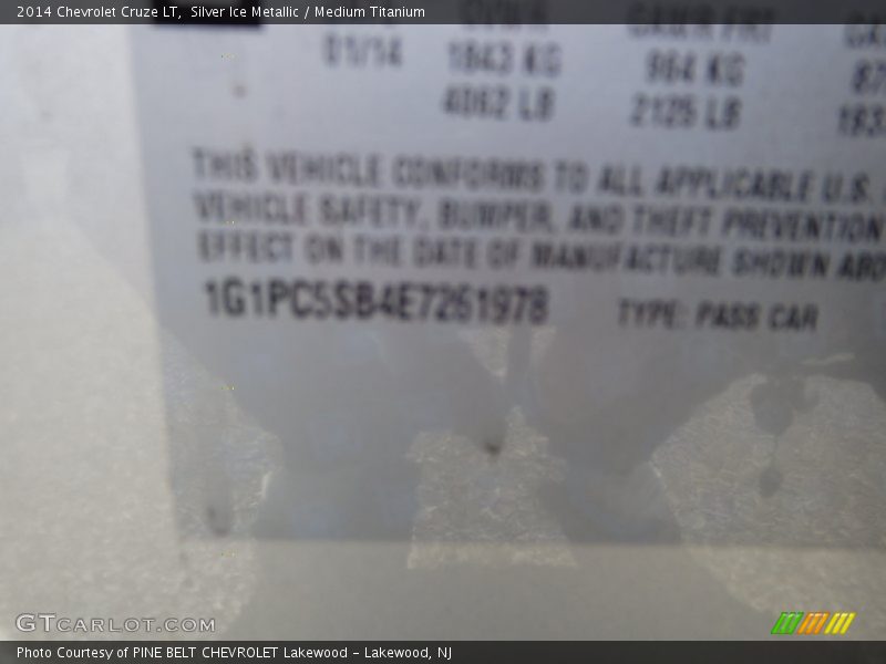 Silver Ice Metallic / Medium Titanium 2014 Chevrolet Cruze LT