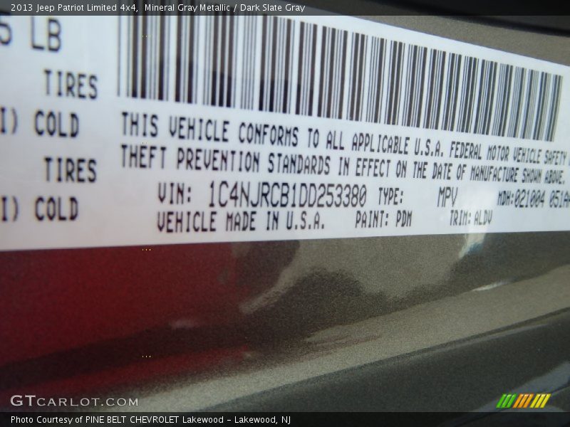 2013 Patriot Limited 4x4 Mineral Gray Metallic Color Code PDM