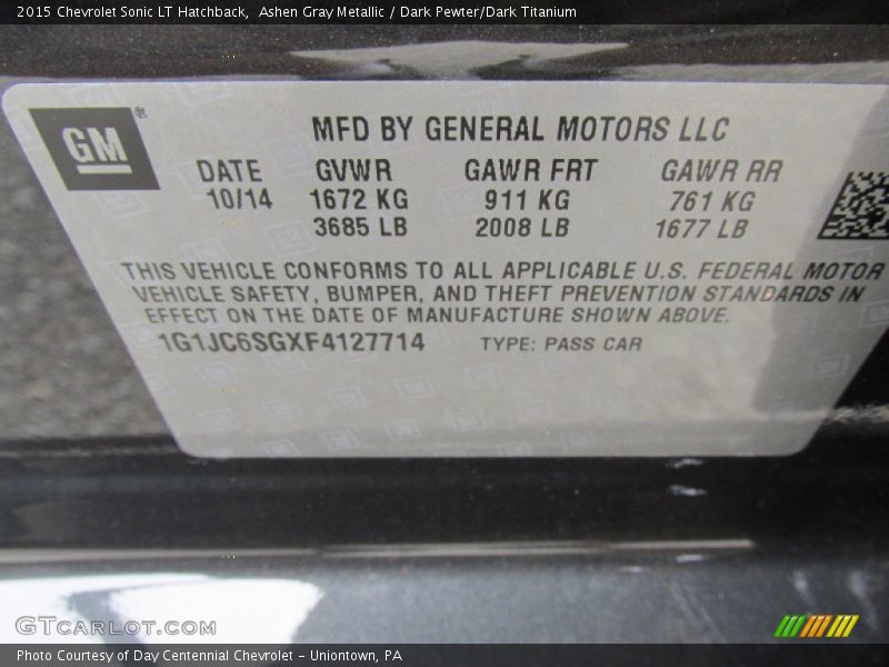 Ashen Gray Metallic / Dark Pewter/Dark Titanium 2015 Chevrolet Sonic LT Hatchback