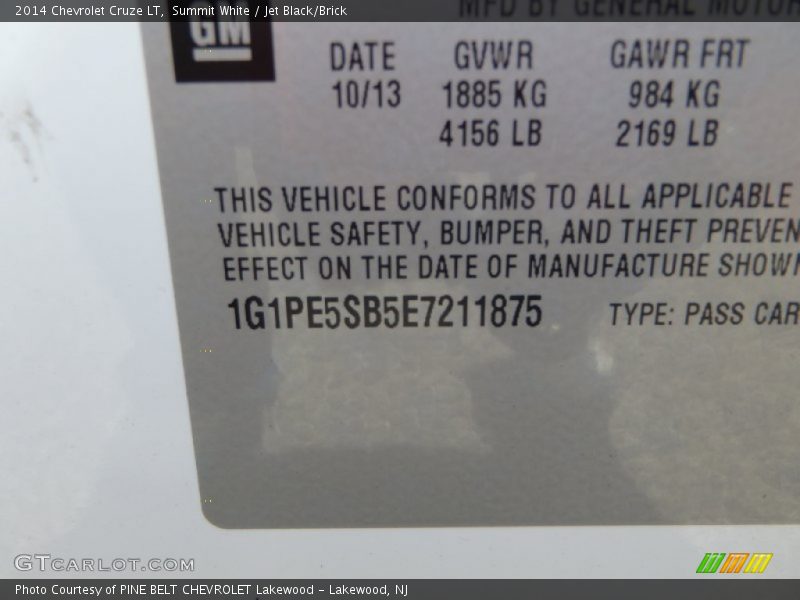 Summit White / Jet Black/Brick 2014 Chevrolet Cruze LT
