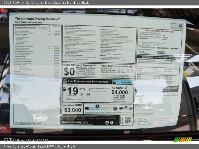  2015 M4 Convertible Window Sticker