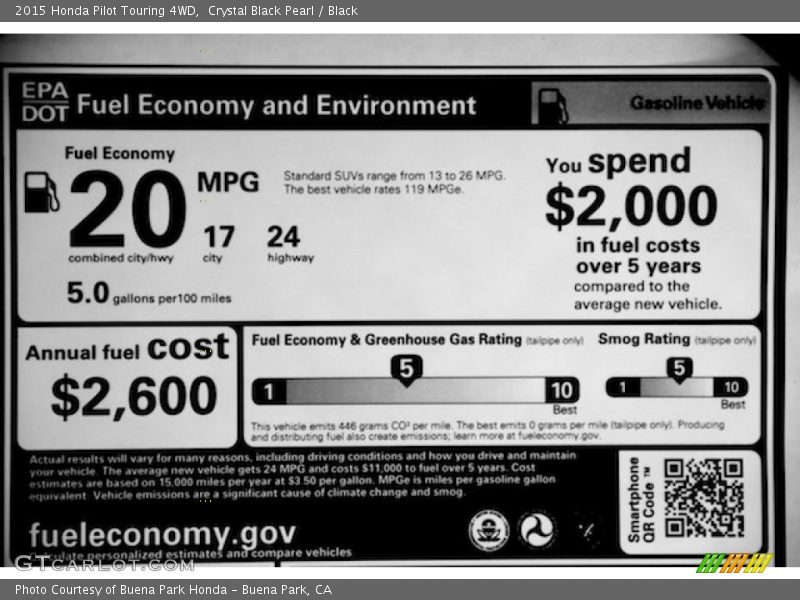 Crystal Black Pearl / Black 2015 Honda Pilot Touring 4WD
