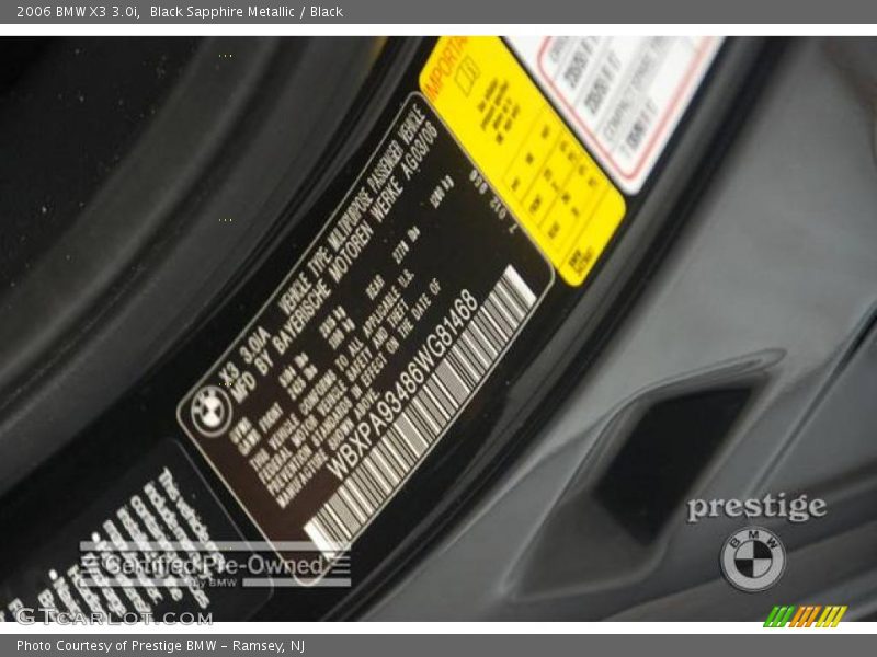 Black Sapphire Metallic / Black 2006 BMW X3 3.0i