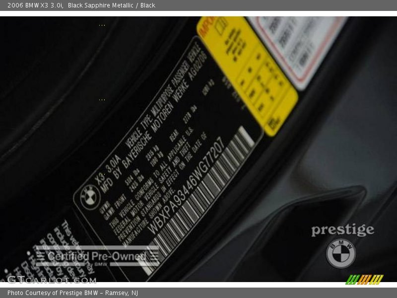 Black Sapphire Metallic / Black 2006 BMW X3 3.0i