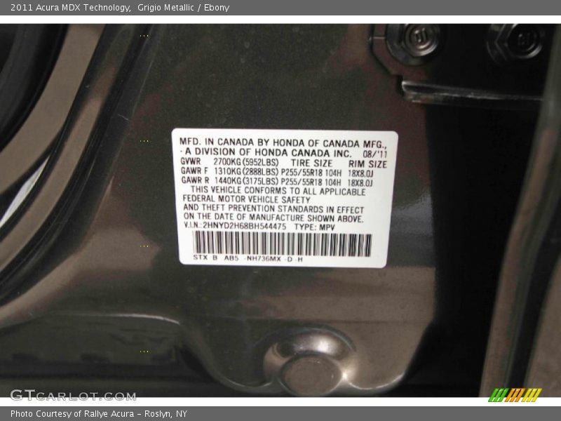 Grigio Metallic / Ebony 2011 Acura MDX Technology