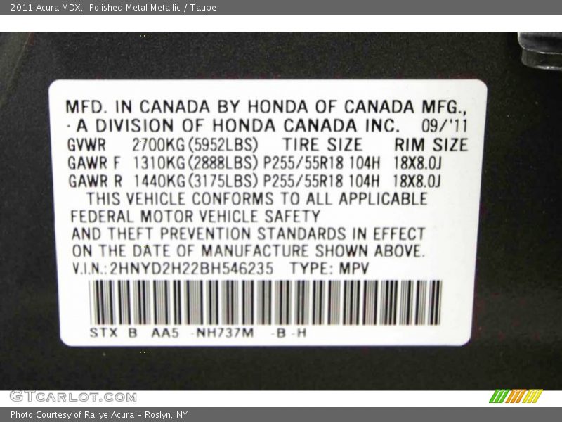 Polished Metal Metallic / Taupe 2011 Acura MDX