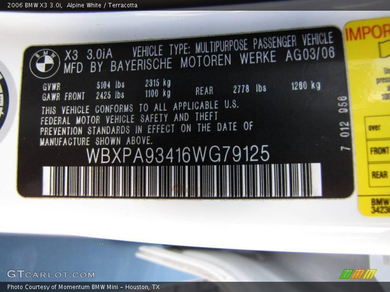 Alpine White / Terracotta 2006 BMW X3 3.0i