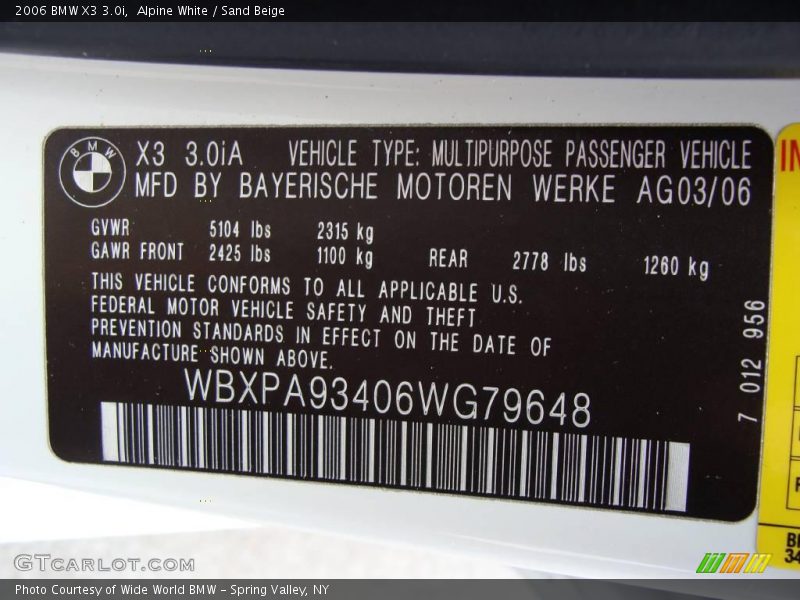 Alpine White / Sand Beige 2006 BMW X3 3.0i
