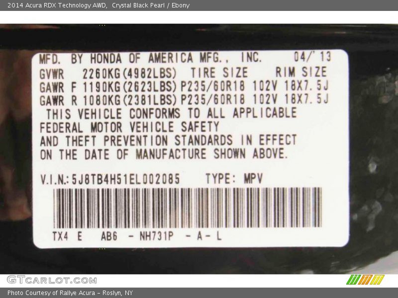 Crystal Black Pearl / Ebony 2014 Acura RDX Technology AWD