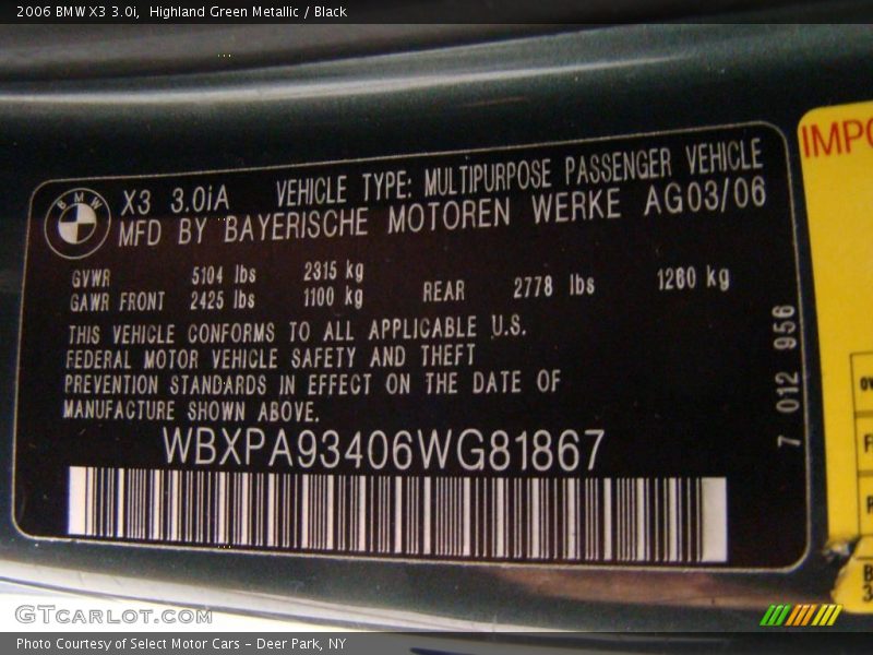 Highland Green Metallic / Black 2006 BMW X3 3.0i