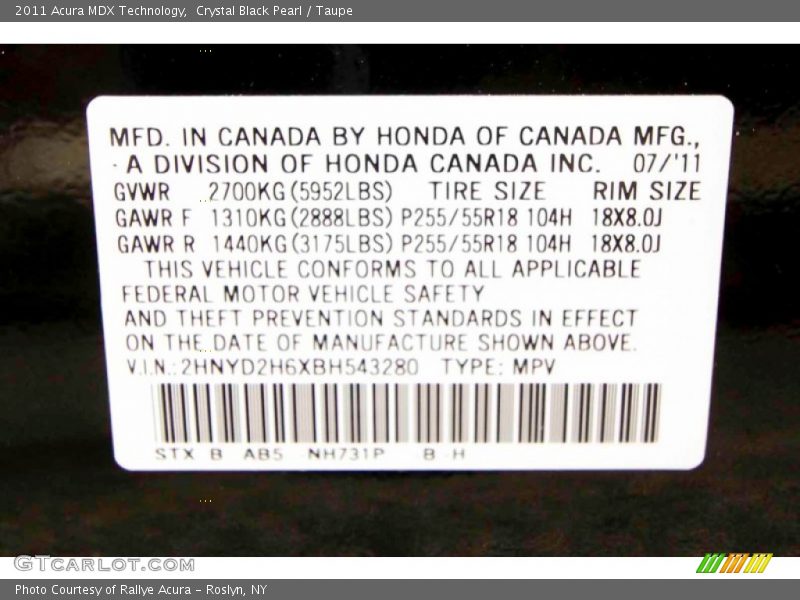 Crystal Black Pearl / Taupe 2011 Acura MDX Technology
