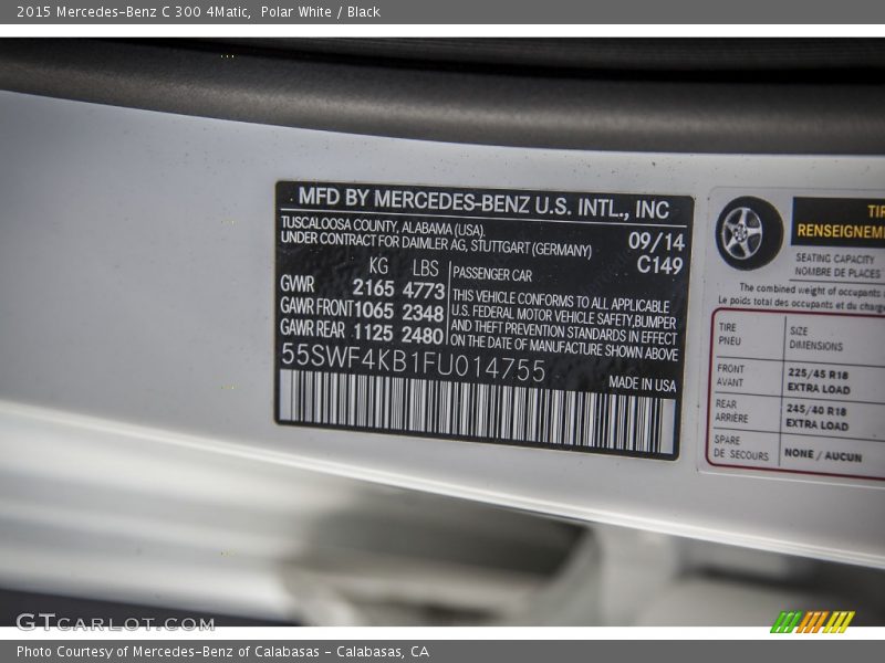 Polar White / Black 2015 Mercedes-Benz C 300 4Matic