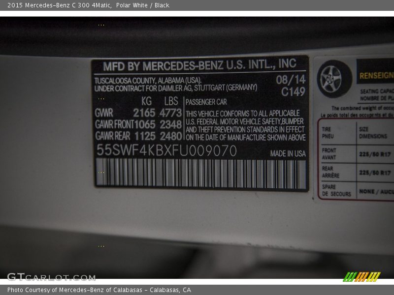 Polar White / Black 2015 Mercedes-Benz C 300 4Matic