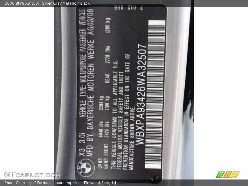 Silver Grey Metallic / Black 2006 BMW X3 3.0i