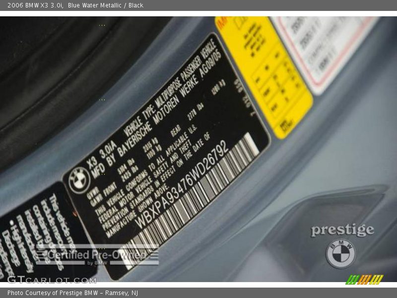 Blue Water Metallic / Black 2006 BMW X3 3.0i