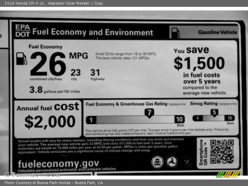 Alabaster Silver Metallic / Gray 2014 Honda CR-V LX