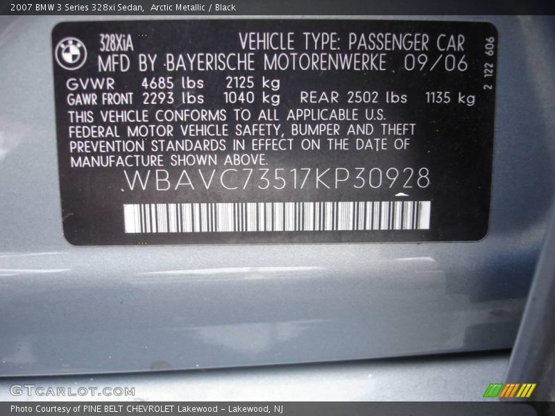 Arctic Metallic / Black 2007 BMW 3 Series 328xi Sedan
