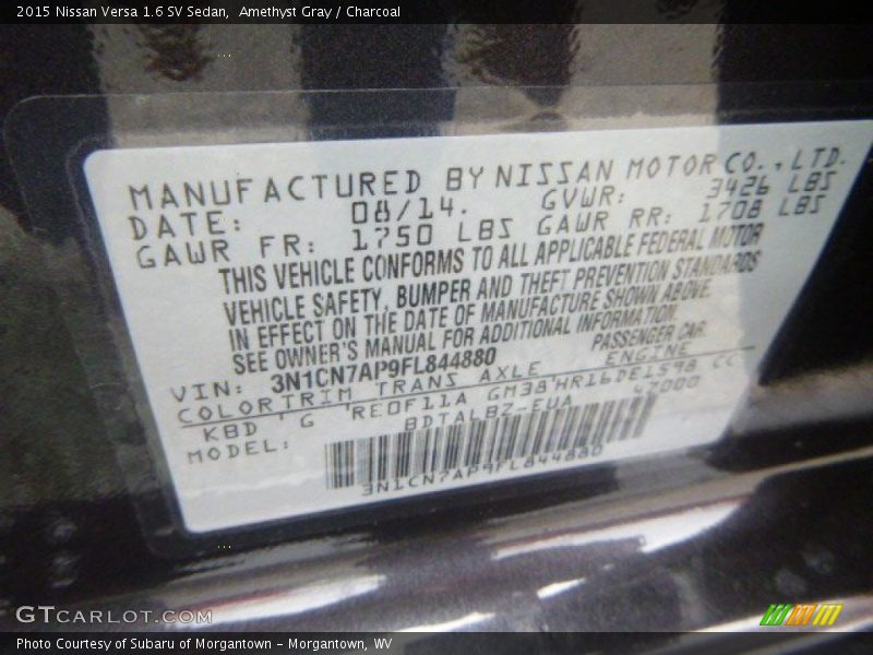 Amethyst Gray / Charcoal 2015 Nissan Versa 1.6 SV Sedan