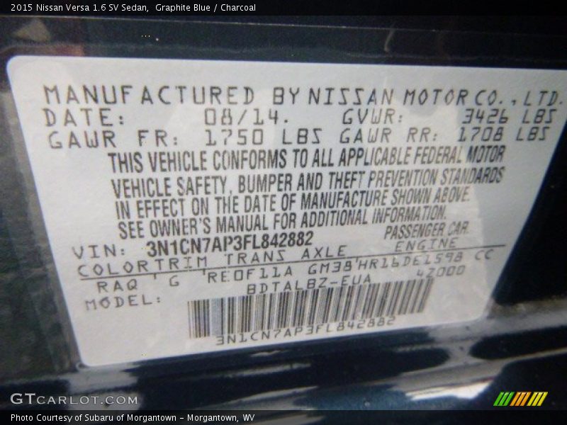 Graphite Blue / Charcoal 2015 Nissan Versa 1.6 SV Sedan