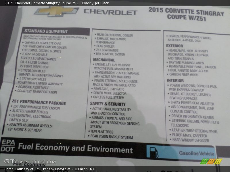  2015 Corvette Stingray Coupe Z51 Window Sticker