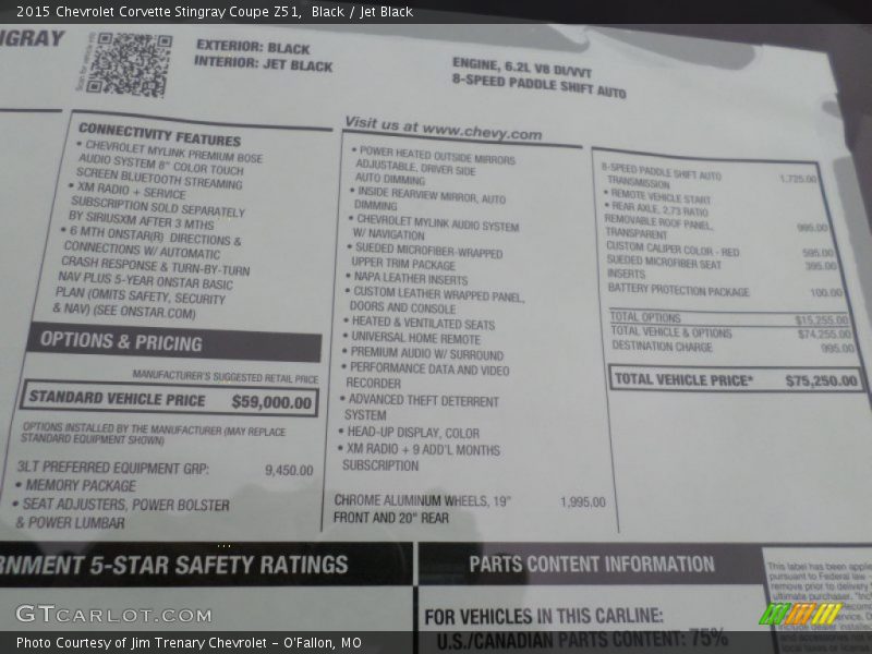  2015 Corvette Stingray Coupe Z51 Window Sticker