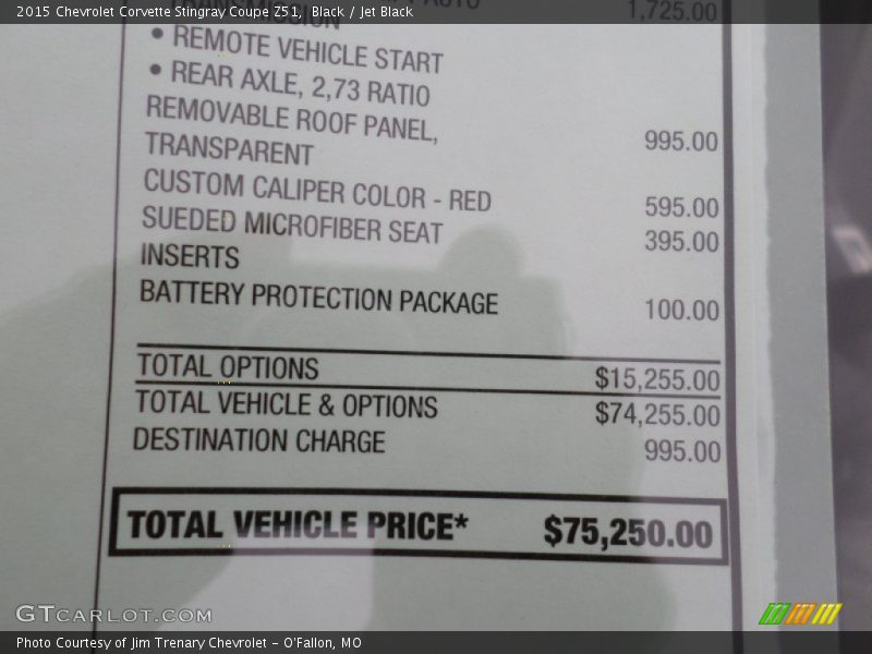  2015 Corvette Stingray Coupe Z51 Window Sticker