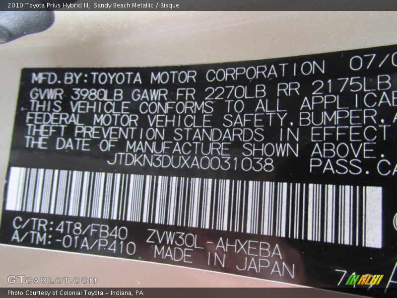 Sandy Beach Metallic / Bisque 2010 Toyota Prius Hybrid III