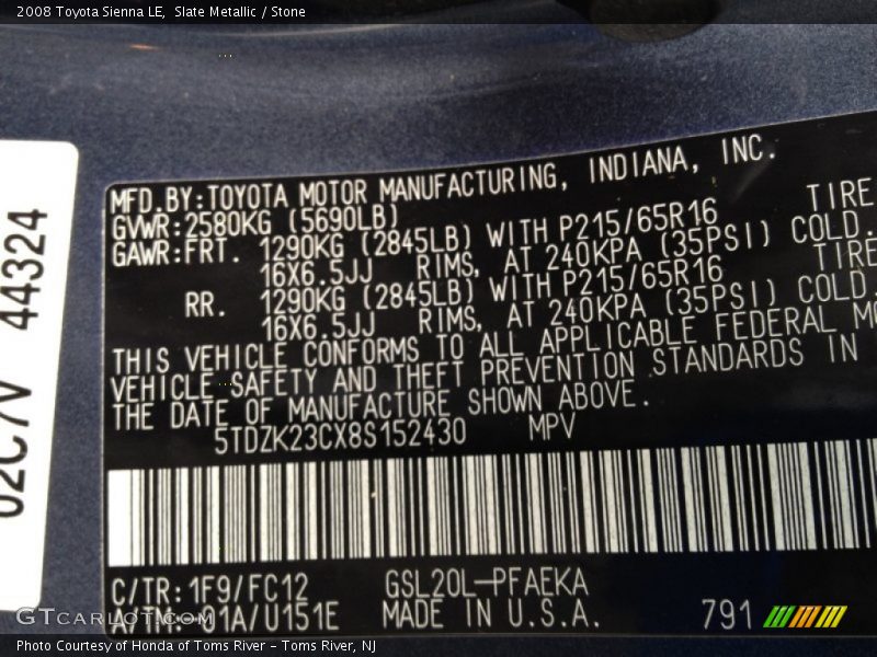 Slate Metallic / Stone 2008 Toyota Sienna LE
