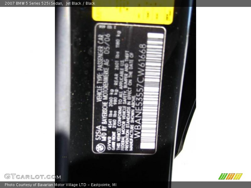 Jet Black / Black 2007 BMW 5 Series 525i Sedan