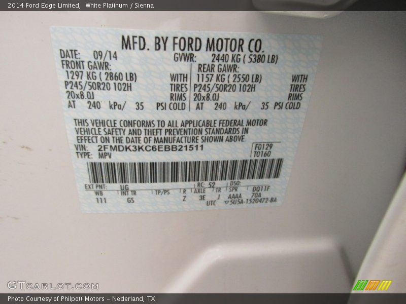 White Platinum / Sienna 2014 Ford Edge Limited