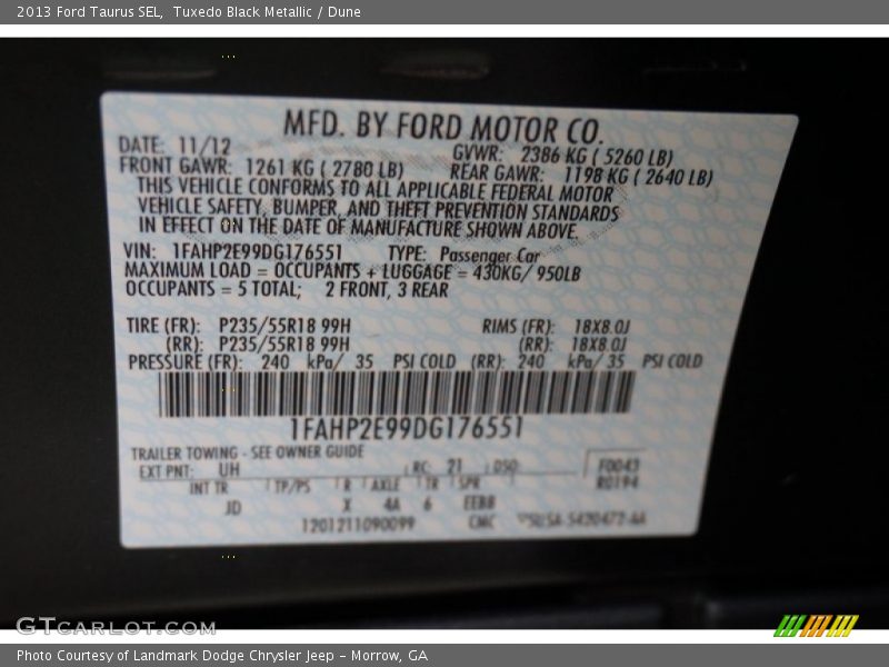 Tuxedo Black Metallic / Dune 2013 Ford Taurus SEL