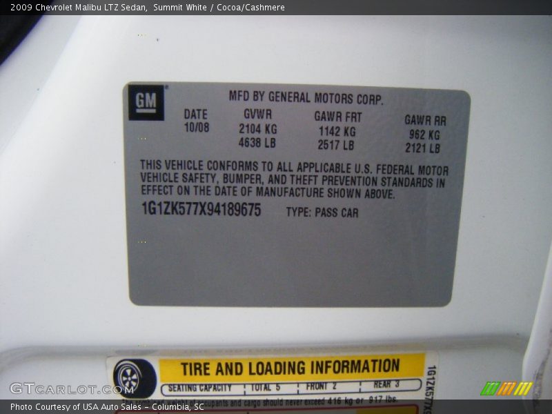 Summit White / Cocoa/Cashmere 2009 Chevrolet Malibu LTZ Sedan