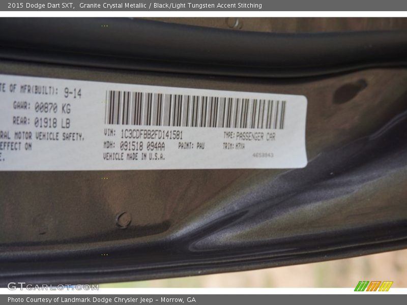 2015 Dart SXT Granite Crystal Metallic Color Code PAU