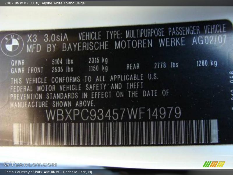 Alpine White / Sand Beige 2007 BMW X3 3.0si