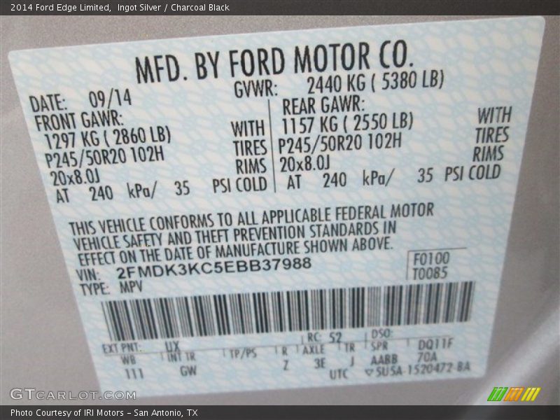 Ingot Silver / Charcoal Black 2014 Ford Edge Limited