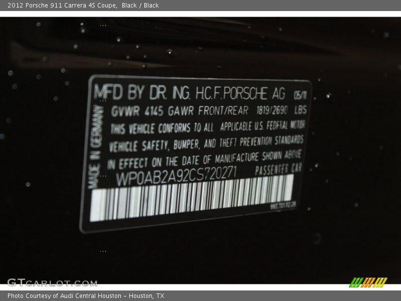 Black / Black 2012 Porsche 911 Carrera 4S Coupe