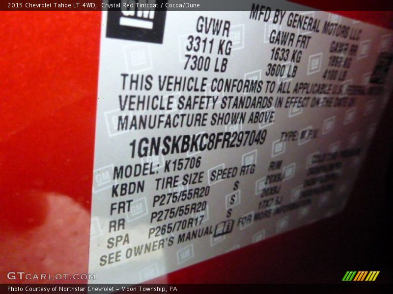 Crystal Red Tintcoat / Cocoa/Dune 2015 Chevrolet Tahoe LT 4WD