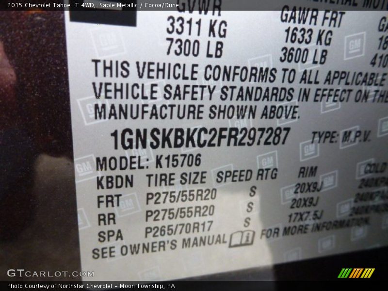 Sable Metallic / Cocoa/Dune 2015 Chevrolet Tahoe LT 4WD