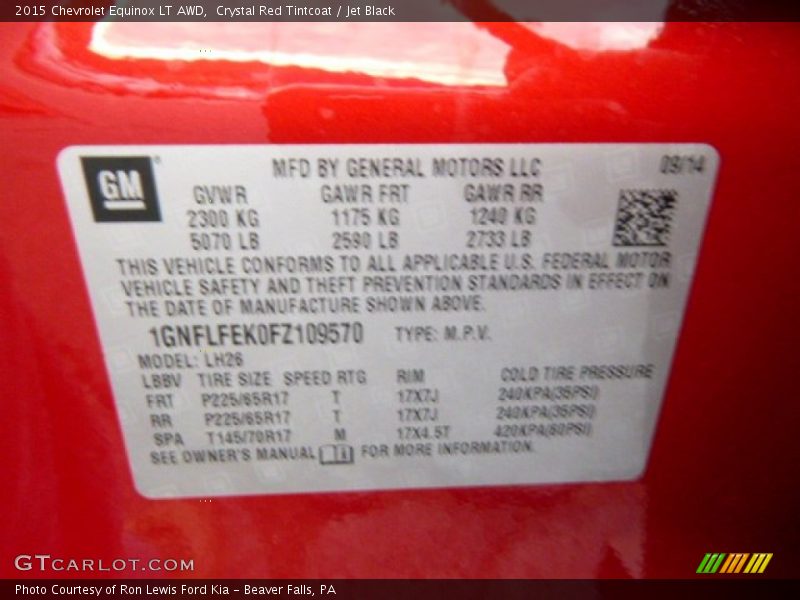 Crystal Red Tintcoat / Jet Black 2015 Chevrolet Equinox LT AWD
