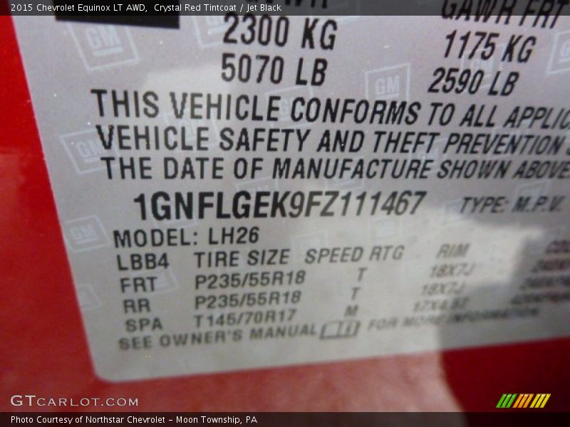 Crystal Red Tintcoat / Jet Black 2015 Chevrolet Equinox LT AWD