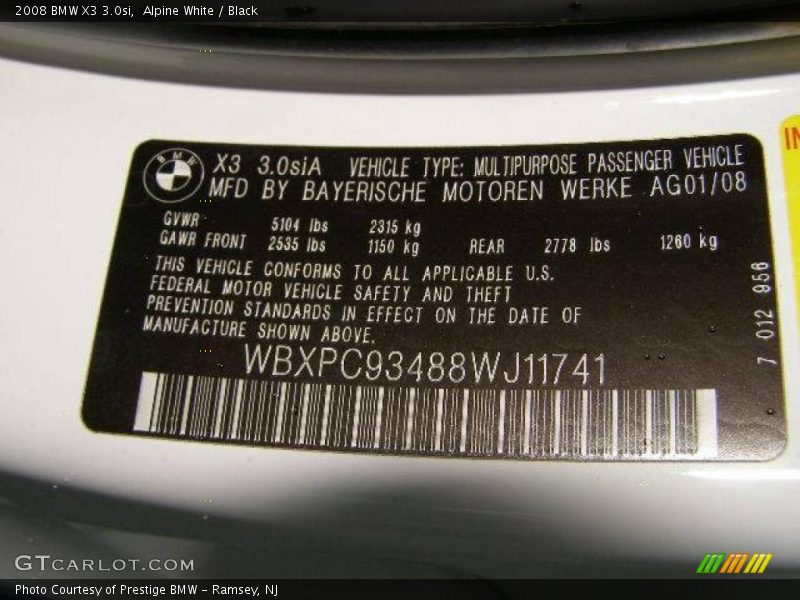 Alpine White / Black 2008 BMW X3 3.0si