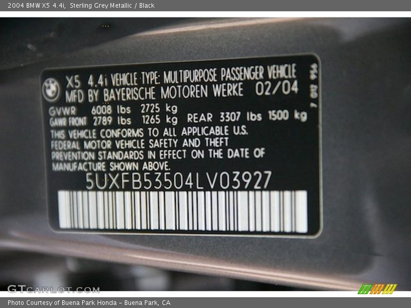 Sterling Grey Metallic / Black 2004 BMW X5 4.4i