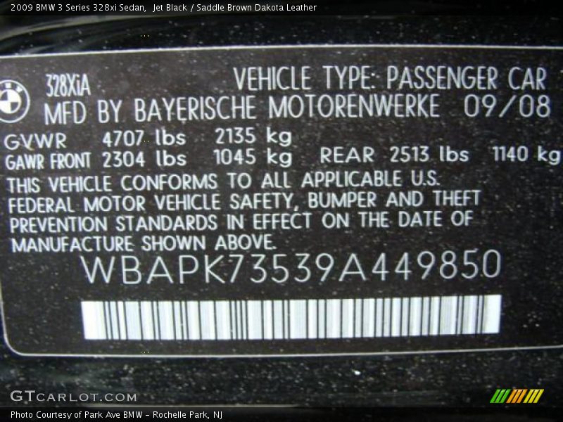 Jet Black / Saddle Brown Dakota Leather 2009 BMW 3 Series 328xi Sedan