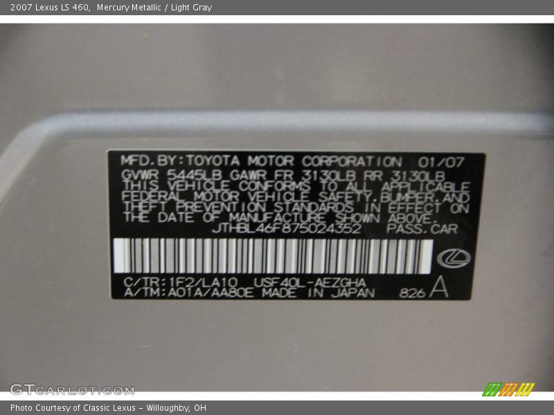 Mercury Metallic / Light Gray 2007 Lexus LS 460